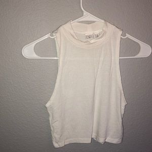 High neck white crop top.